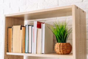 Books sitting on a bookshelf